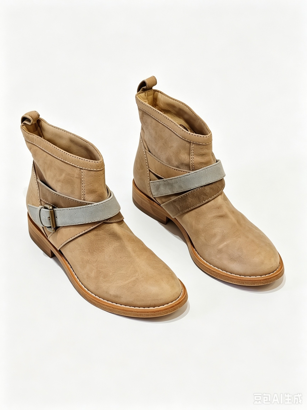 Brunello Cucinelli Tan Leather Ankle Boots with Light Strap